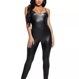 NWT Guess Lottie Faux-Leather Jumpsuit, Sz S